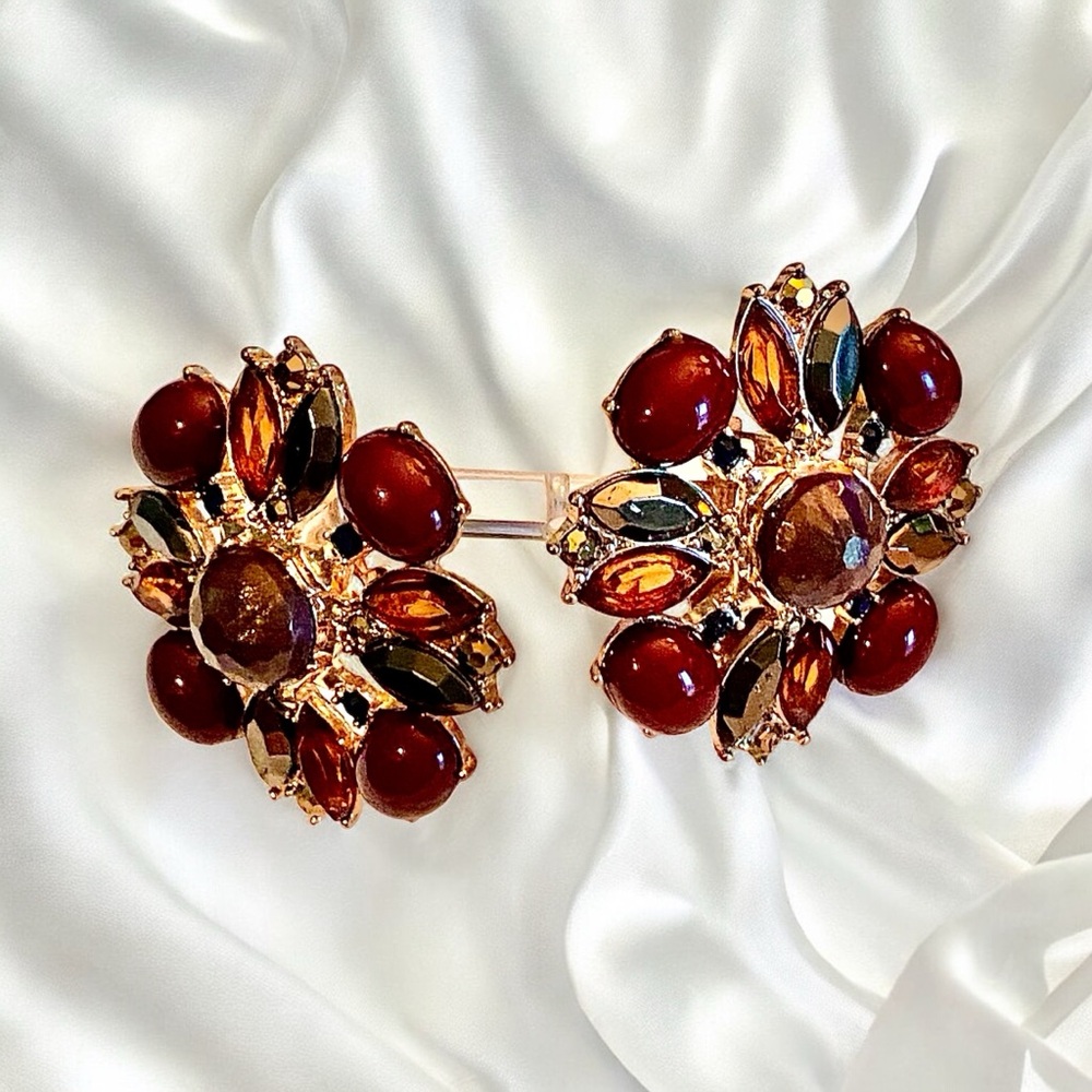 Fabulous Vintage 1950’s Amber Clip On Earrings
